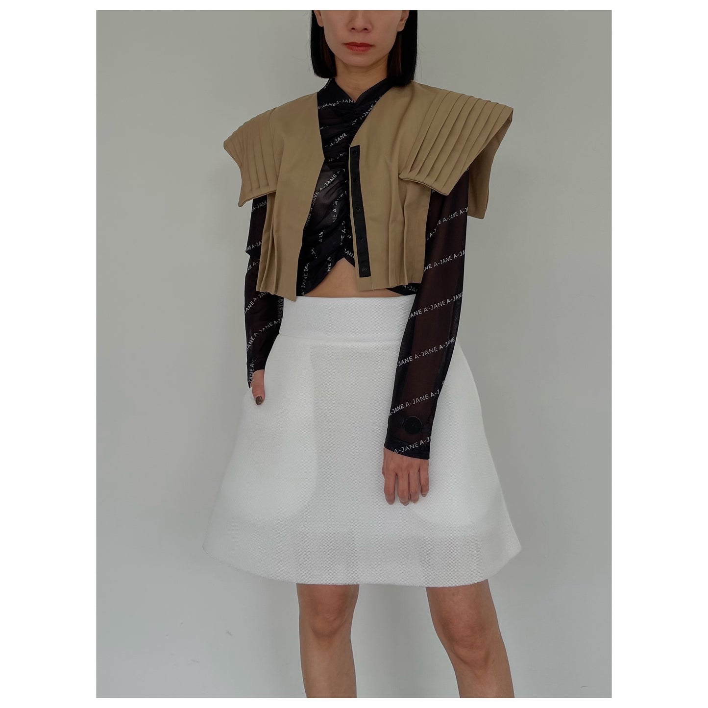 A-JANE Daffi Pleated Panel Sleeve V-Neck Crop Top